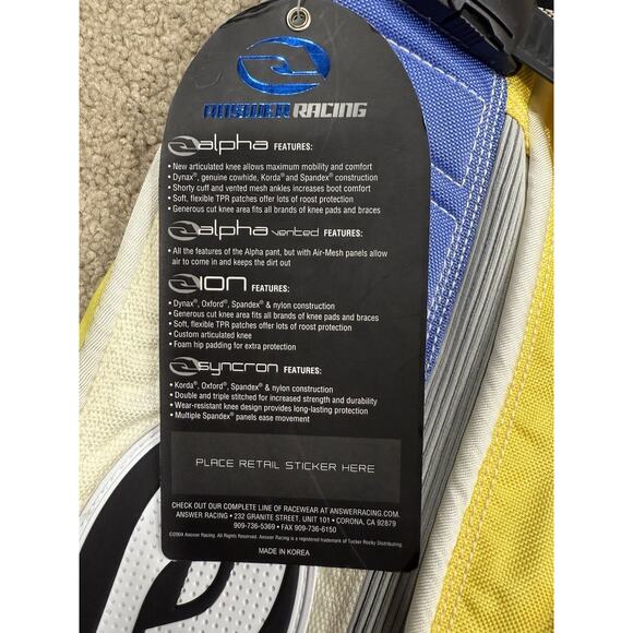 New Answer Racing Ion Motocross VMX Pants Girls Size 18 Girls Pants - Picture 9 of 11